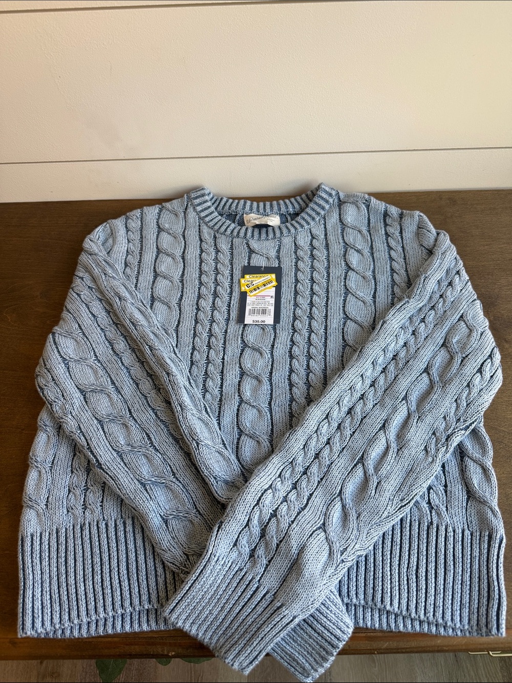 Womens Crewneck Cable Knit Sweater in Light Blue